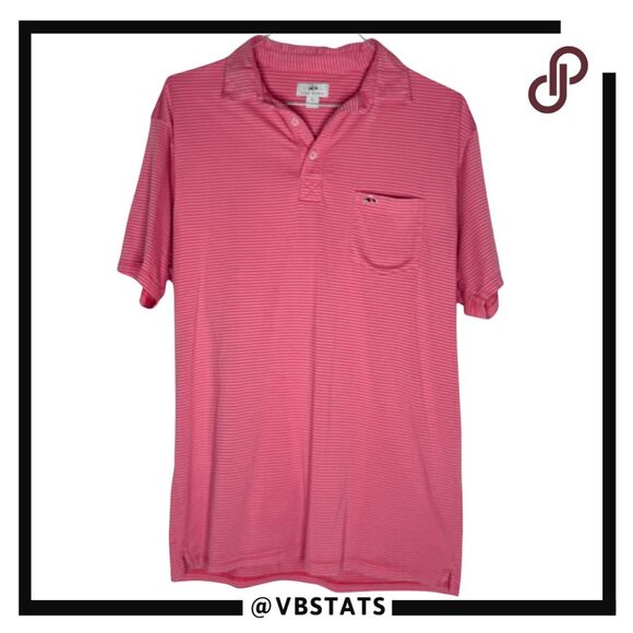 Fish‎ Hippie Men's Stripe Cotton Blend Short Sleeve Polo Shirt Pink White XL - Picture 1 of 8